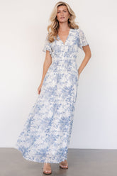 Birdie Maxi Dress | Off White + Blue